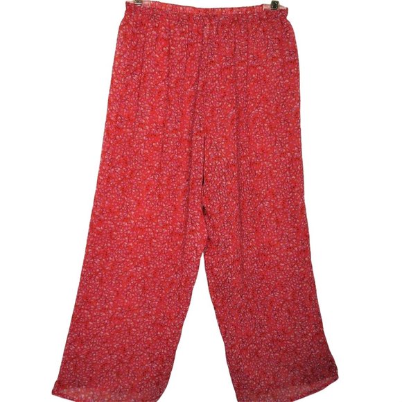 Vintage 90s Y2K Josie Natori Red Hearts Pajama PJ Pants Sheer Pajama Sleepwear - Picture 1 of 9